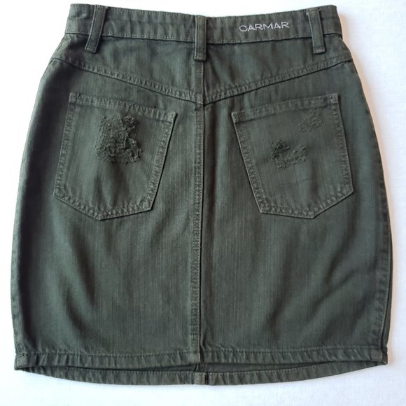 NWT jean skirt Carmar LF Olive Denim Distressed Skirt Short size 28 - Picture 5 of 7